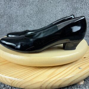 Bates Shoe High Gloss Pump Womens Size 8.5 Narrow Black Leather Made in USA